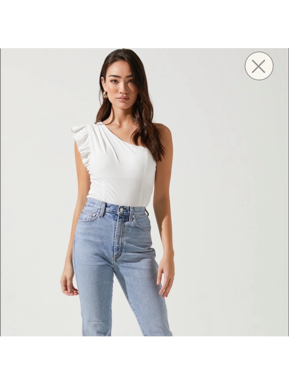 ASTR Chic One-Shoulder Ruffle Bodysuit in White, Medium